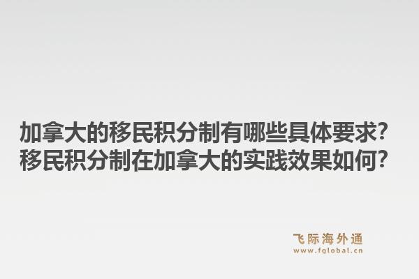 加拿大的移民積分制有哪些具體要求？移民積分制在加拿大的實(shí)踐效果如何？